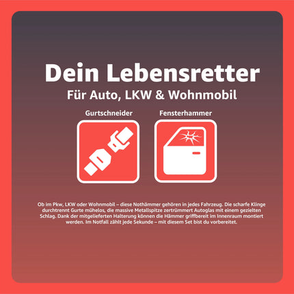 2er Notfallhammer Nothammer Set - mit Gurtschneider - Gurtmesser für Auto - TK Gruppe® Offizieller Onlineshop