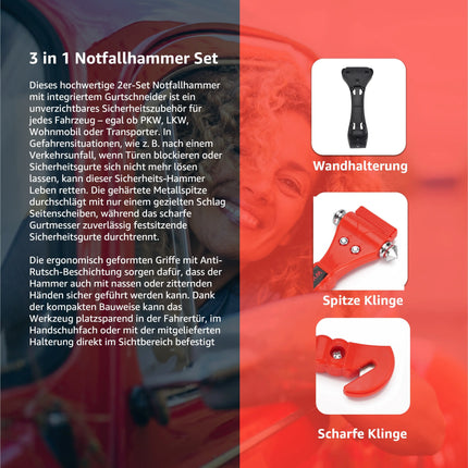 2er Notfallhammer Nothammer Set - mit Gurtschneider - Gurtmesser für Auto - TK Gruppe® Offizieller Onlineshop