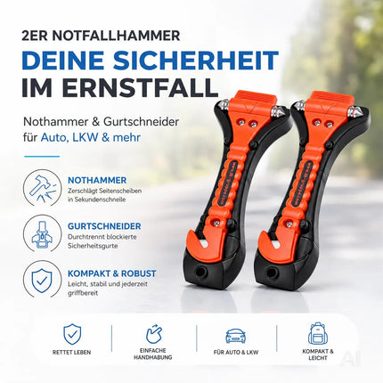 2er Notfallhammer Nothammer Set - mit Gurtschneider - Gurtmesser für Auto – Detailansicht 2
