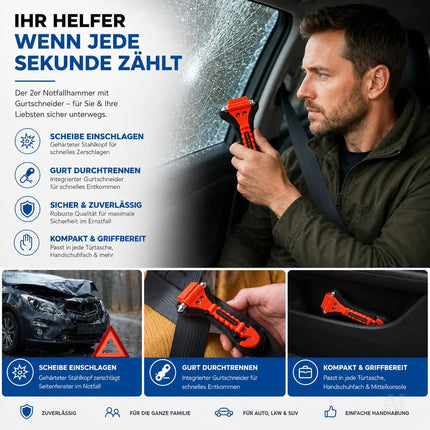 2er Notfallhammer Nothammer Set - mit Gurtschneider - Gurtmesser für Auto – Detailansicht 3
