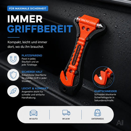 2er Notfallhammer Nothammer Set - mit Gurtschneider - Gurtmesser für Auto – Detailansicht 4