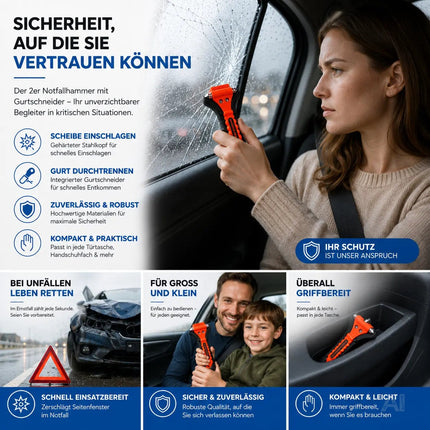 2er Notfallhammer Nothammer Set - mit Gurtschneider - Gurtmesser für Auto – Detailansicht 5