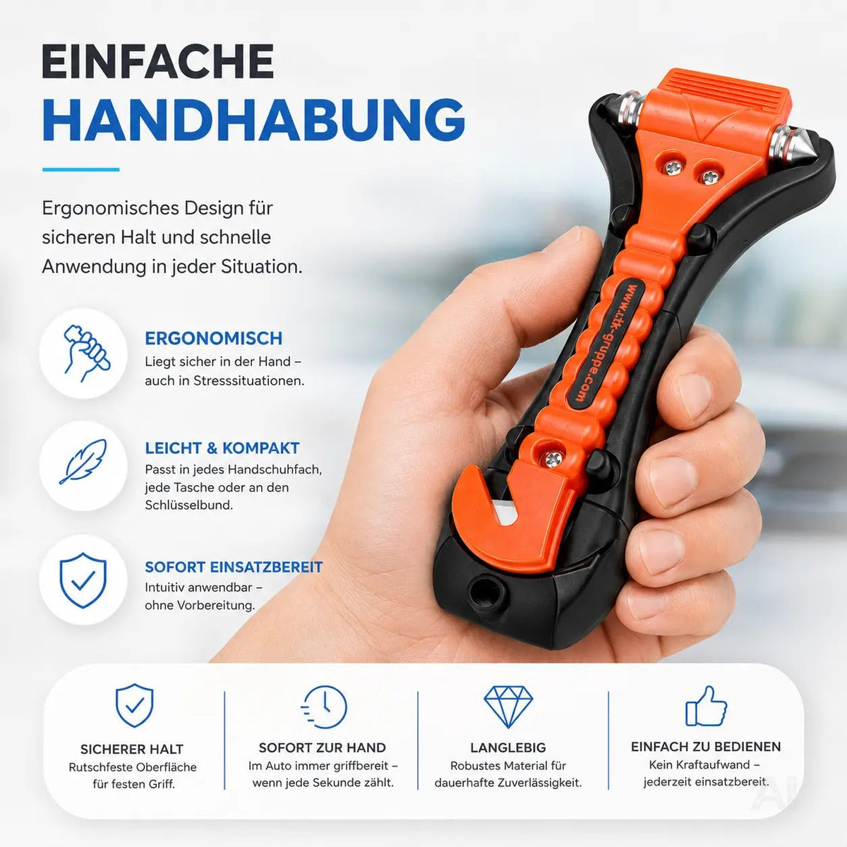 2er Notfallhammer Nothammer Set - mit Gurtschneider - Gurtmesser für Auto