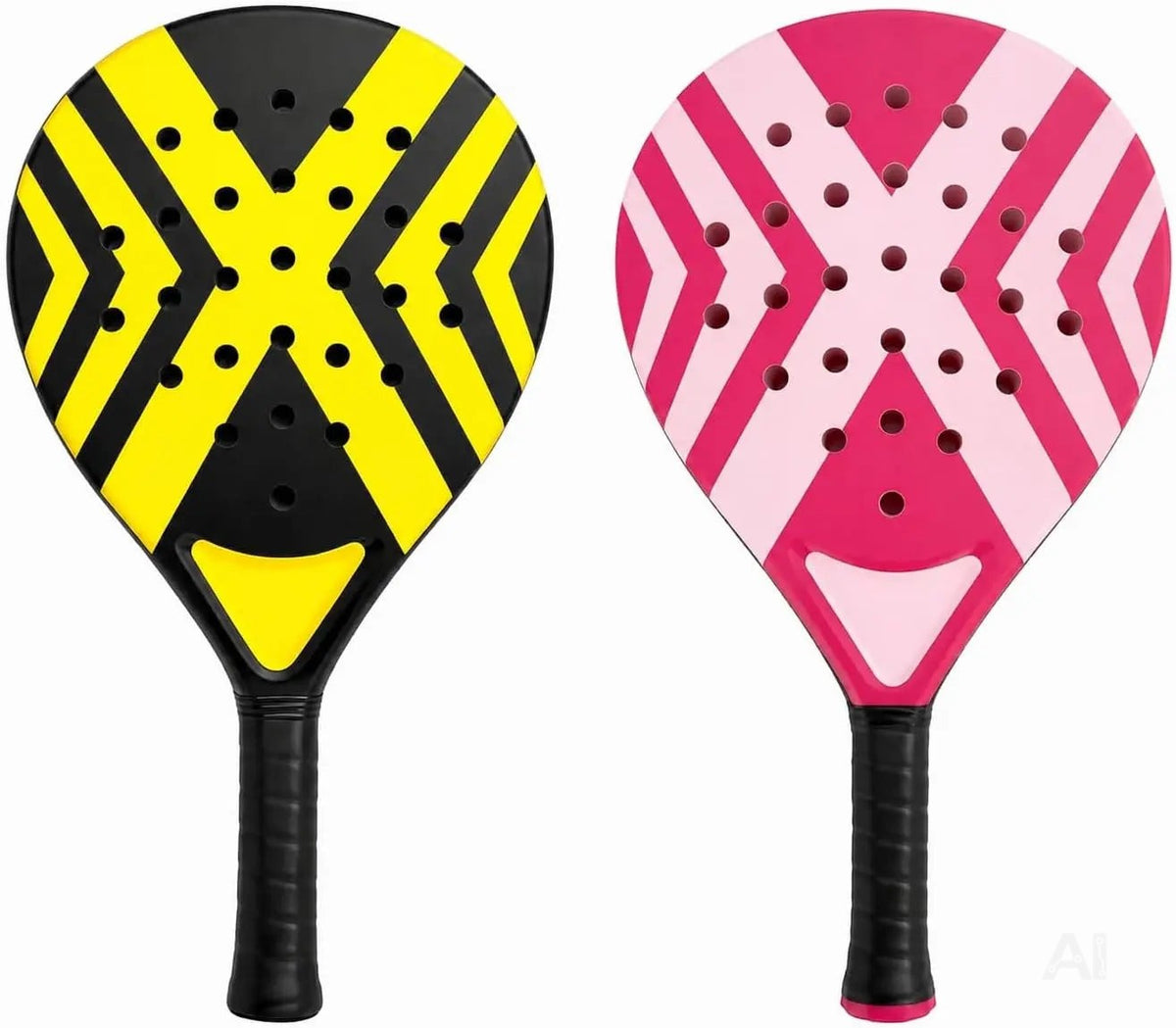 2er Padel Schläger Set Erwachsene – Profi Padelschläger mit Meshtasche – Padel Racket für Anfänger & Fortgeschrittene (2er Set Gelb & Pink)