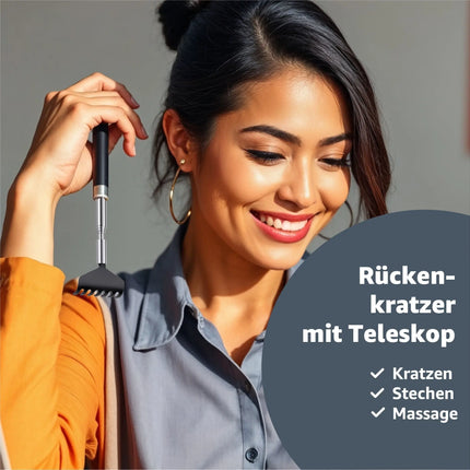2er Rückenkratzer - stabil & ausziebhar - Teleskopstab mit breiter Kratzhand gegen Juckreiz