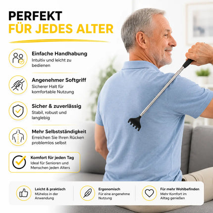 2er Rückenkratzer - stabil & ausziebhar - Teleskopstab mit breiter Kratzhand gegen Juckreiz