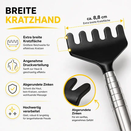 2er Rückenkratzer - stabil & ausziebhar - Teleskopstab mit breiter Kratzhand gegen Juckreiz