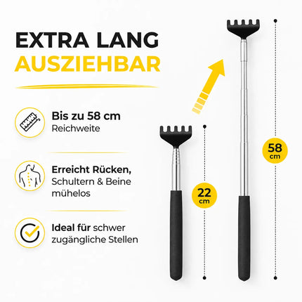 2er Rückenkratzer - stabil & ausziebhar - Teleskopstab mit breiter Kratzhand gegen Juckreiz