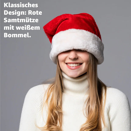 2er Samt Nikolausmütze Weihnachtsmütze Mütze Weihnachten Nikolaus rot