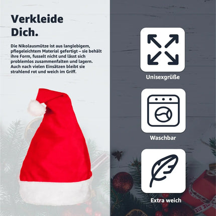 2er Samt Nikolausmütze Weihnachtsmütze Mütze Weihnachten Nikolaus rot