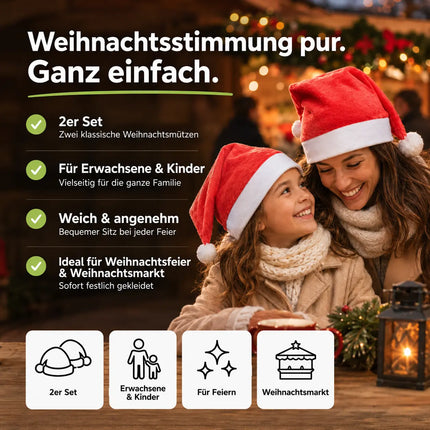 2er Samt Nikolausmütze Weihnachtsmütze Mütze Weihnachten Nikolaus rot