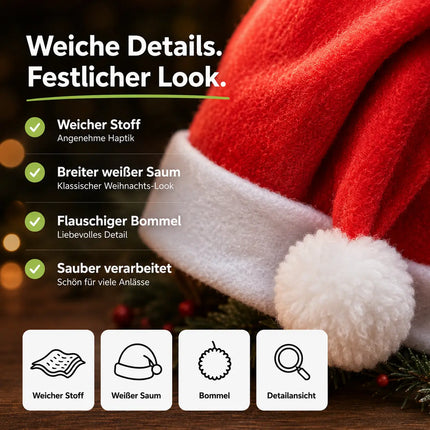 2er Samt Nikolausmütze Weihnachtsmütze Mütze Weihnachten Nikolaus rot
