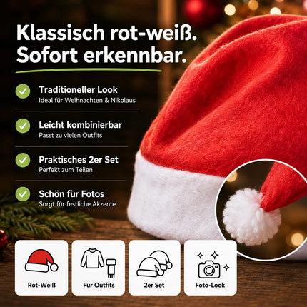 2er Samt Nikolausmütze Weihnachtsmütze Mütze Weihnachten Nikolaus rot
