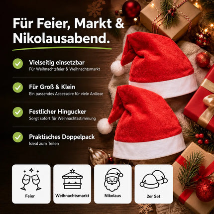 2er Samt Nikolausmütze Weihnachtsmütze Mütze Weihnachten Nikolaus rot