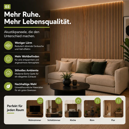 2er Set Akustikpaneele 3D – 115 x 60 x 2,1 cm Wandpaneele zur Schalldämmung – Moderne Holzoptik für stilvolle Wandverkleidung & bessere Raumakustik (2er Set Walnuss)