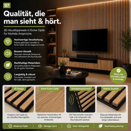 2er Set Akustikpaneele 3D – 115 x 60 x 2,1 cm Wandpaneele zur Schalldämmung – Moderne Holzoptik für stilvolle Wandverkleidung & bessere Raumakustik (2er Set Walnuss)