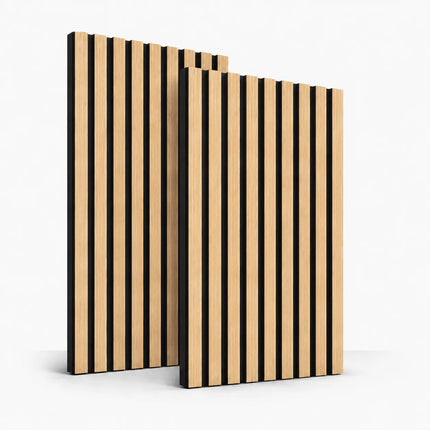 2er Set Akustikpaneele 3D – 115 x 60 x 2,1 cm Wandpaneele zur Schalldämmung – Moderne Holzoptik für stilvolle Wandverkleidung & bessere Raumakustik (4er Set Eiche)