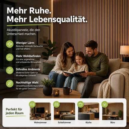 2er Set Akustikpaneele 3D – 115 x 60 x 2,1 cm Wandpaneele zur Schalldämmung – Moderne Holzoptik für stilvolle Wandverkleidung & bessere Raumakustik (4er Set Eiche)