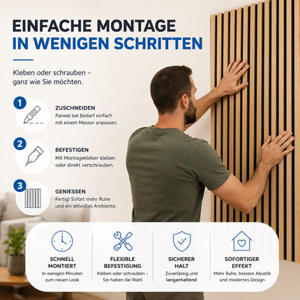 2er Set Akustikpaneele 3D – Schalldämmende Wandpaneele 115 x 60 x 2,1 cm – Holzoptik Wandverkleidung für Wohnraum & Büro (2er Set Eiche)