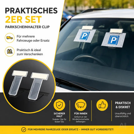 2er Set Parkscheinhalter Clip - Halterung für Parkschein, Parkausweis - Zettelhalter für Auto – Detailansicht 3