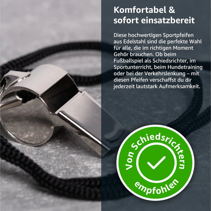 2er Set Trillerpfeife aus Edelstahl mit Band - Pfeife für Schiedsrichter & Beamte - Metallpfeife - TK Gruppe® Offizieller Onlineshop