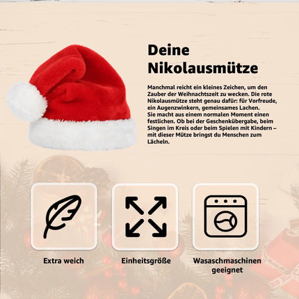 2er Weihnachtsmütze rot - unisex Größe - Nikolausmütze rot- für Weihnachten & Weihnachtsfeier & Weihnachtsmarkt - Erwachsene & Kinder