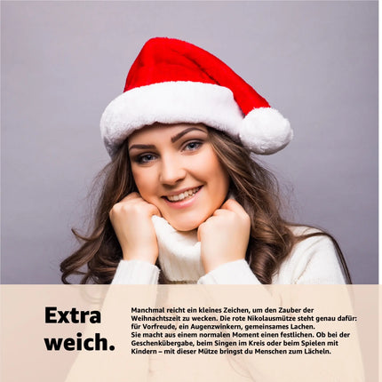 2er Weihnachtsmütze rot - unisex Größe - Nikolausmütze rot- für Weihnachten & Weihnachtsfeier & Weihnachtsmarkt - Erwachsene & Kinder