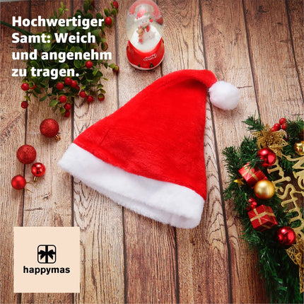 2er Weihnachtsmütze rot - unisex Größe - Nikolausmütze rot- für Weihnachten & Weihnachtsfeier & Weihnachtsmarkt - Erwachsene & Kinder