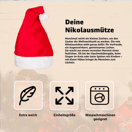 2er Weihnachtsmütze rot - unisex Größe - Nikolausmütze rot- für Weihnachten & Weihnachtsfeier & Weihnachtsmarkt - Erwachsene & Kinder