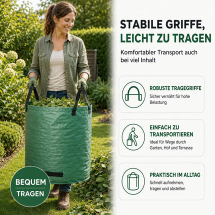 2x 500 Liter Gartenabfallsack groß & reißfest – 150 GSM Laubsack aus Polypropylen – Gartensack für Laub, Rasenschnitt & Grünschnitt (2x 500 Liter)