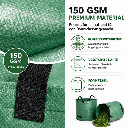 2x 500 Liter Gartenabfallsack groß & reißfest – 150 GSM Laubsack aus Polypropylen – Gartensack für Laub, Rasenschnitt & Grünschnitt (2x 500 Liter)