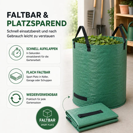 2x 500 Liter Gartenabfallsack groß & reißfest – 150 GSM Laubsack aus Polypropylen – Gartensack für Laub, Rasenschnitt & Grünschnitt (2x 500 Liter)