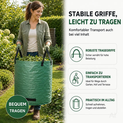 2x 500 Liter Gartenabfallsack groß & reißfest – 150 GSM Laubsack aus Polypropylen – Gartensack für Laub, Rasenschnitt & Grünschnitt (2x 500 Liter)