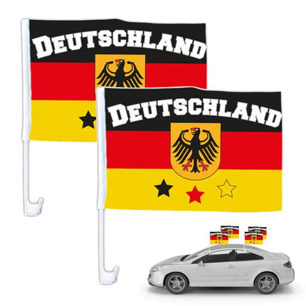 2x Autofahnen Adler Autoflagge Deutschland Auto Autofahne Fahne Flagge Deutschland Fanartikel für Fußball EM 2024 (2x Autofahne Mit ADLER)