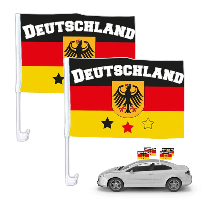 2x Autofahnen Adler Autoflagge Deutschland Auto Autofahne Fahne Flagge Deutschland Fanartikel für Fußball EM 2024 (2x Autofahne Mit ADLER)