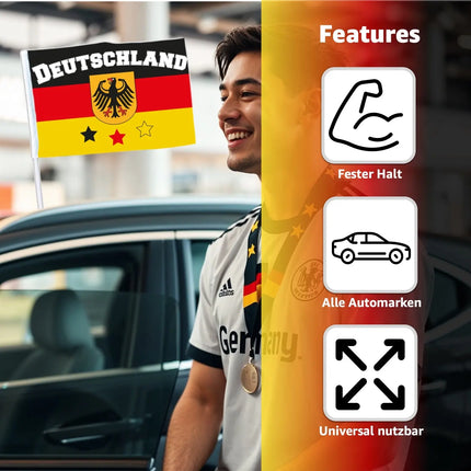 2x Autofahnen Adler Autoflagge Deutschland Auto Autofahne Fahne Flagge Deutschland Fanartikel für Fußball EM 2024 (2x Autofahne Mit ADLER)