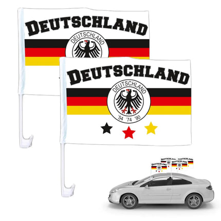 2x Autofahnen Adler Autoflagge Deutschland Auto Autofahne Fahne Flagge Deutschland Fanartikel für Fußball EM 2024 (2x Mit ADLER Weiß)