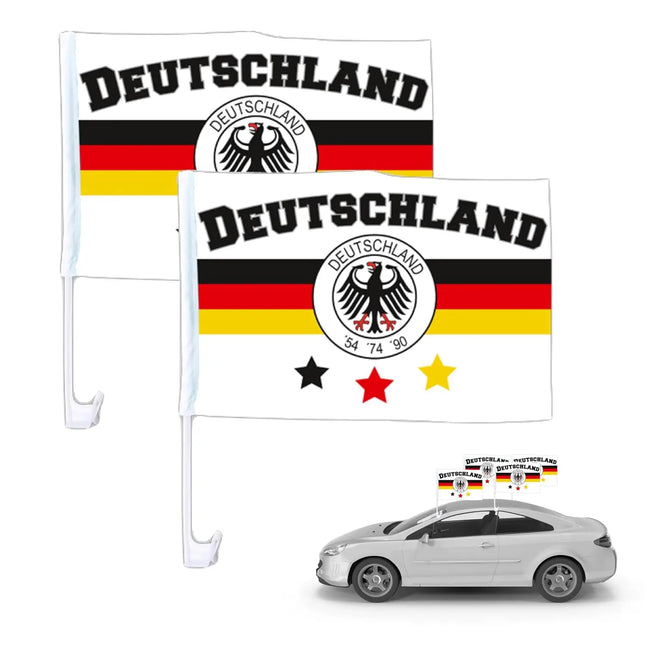 2x Autofahnen Adler Autoflagge Deutschland Auto Autofahne Fahne Flagge Deutschland Fanartikel für Fußball EM 2024 (2x Mit ADLER Weiß)