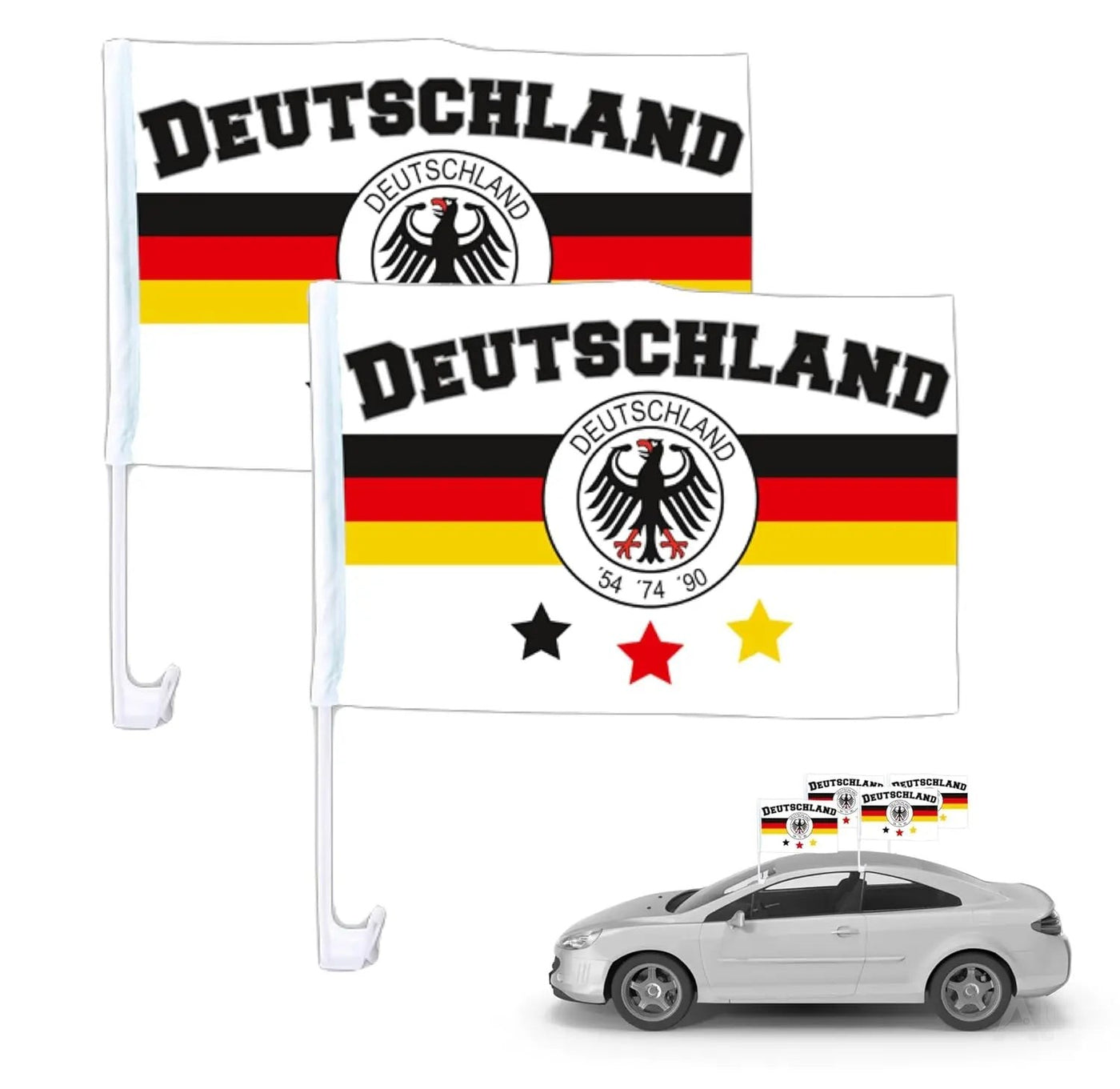 2x Autofahnen Adler Autoflagge Deutschland Auto Autofahne Fahne Flagge Deutschland Fanartikel für Fußball WM 2026 (2x Mit ADLER Weiß)