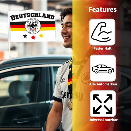 2x Autofahnen Adler Autoflagge Deutschland Auto Autofahne Fahne Flagge Deutschland Fanartikel für Fußball EM 2024 (2x Mit ADLER Weiß)