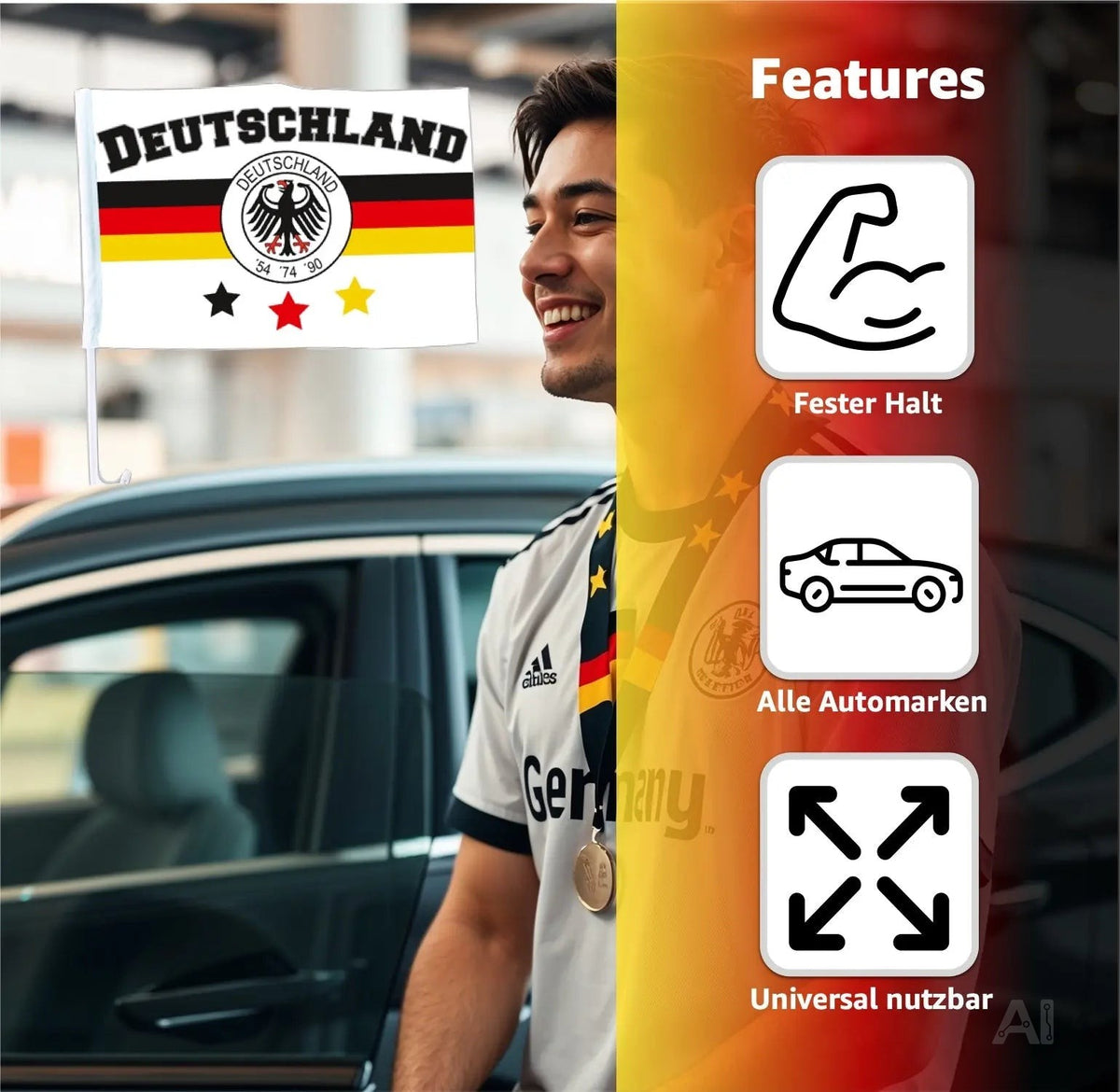 2x Autofahnen Adler Autoflagge Deutschland Auto Autofahne Fahne Flagge Deutschland Fanartikel – Detailansicht 3
