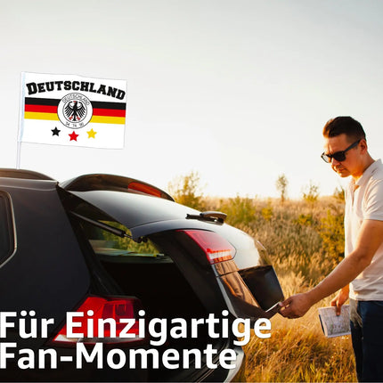 2x Autofahnen Adler Autoflagge Deutschland Auto Autofahne Fahne Flagge Deutschland Fanartikel für Fußball EM 2024 (2x Mit ADLER Weiß)