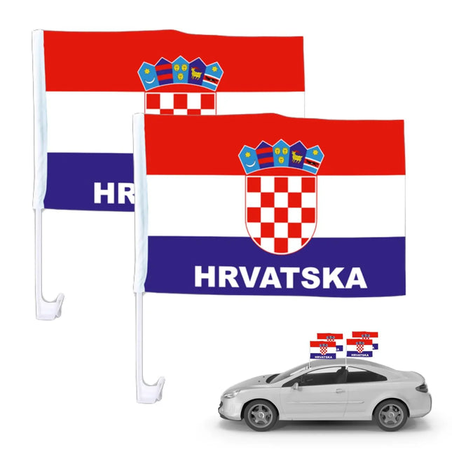 2x Autofahnen Adler Autoflagge Kroatien Auto Autofahne Fahne Flagge Fanartikel für Fußball EM 2024