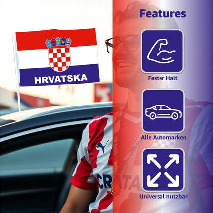 2x Autofahnen Adler Autoflagge Kroatien Auto Autofahne Fahne Flagge Fanartikel für Fußball EM 2024