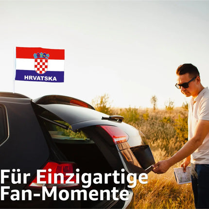 2x Autofahnen Adler Autoflagge Kroatien Auto Autofahne Fahne Flagge Fanartikel für Fußball EM 2024