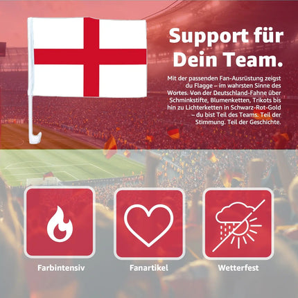2x Autofahnen Autoflagge England Auto Autofahne Fahne Flagge Deutschland Fanartikel für Fußball EM 2024