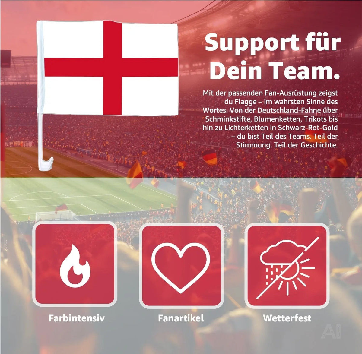 2x Autofahnen Autoflagge England Auto Autofahne Fahne Flagge Deutschland Fanartikel für Fußball – Detailansicht 2