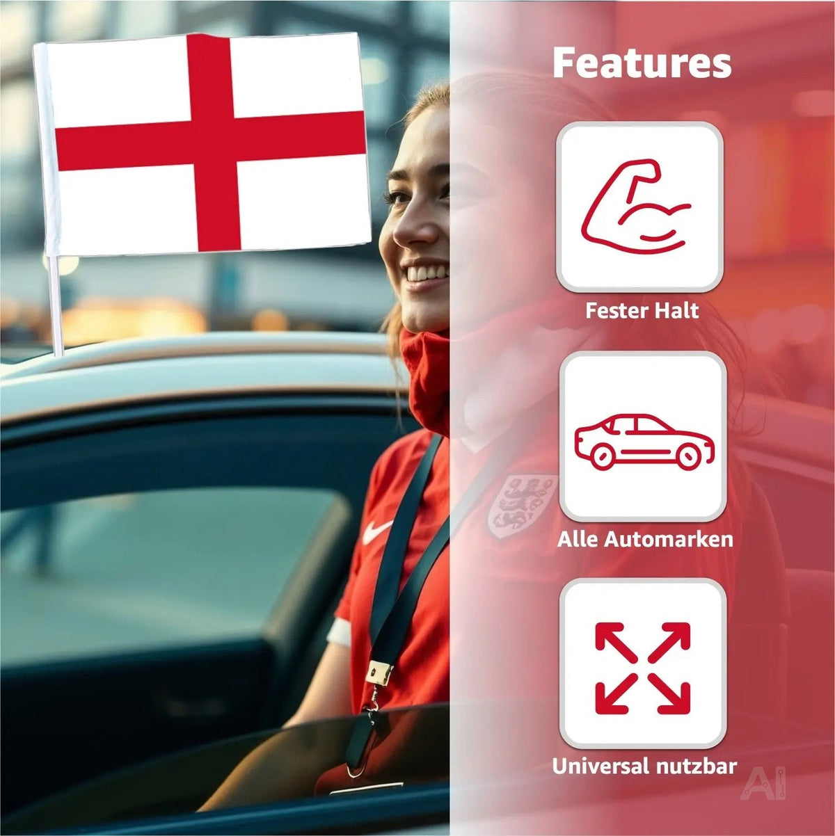 2x Autofahnen Autoflagge England Auto Autofahne Fahne Flagge Deutschland Fanartikel für Fußball – Detailansicht 3