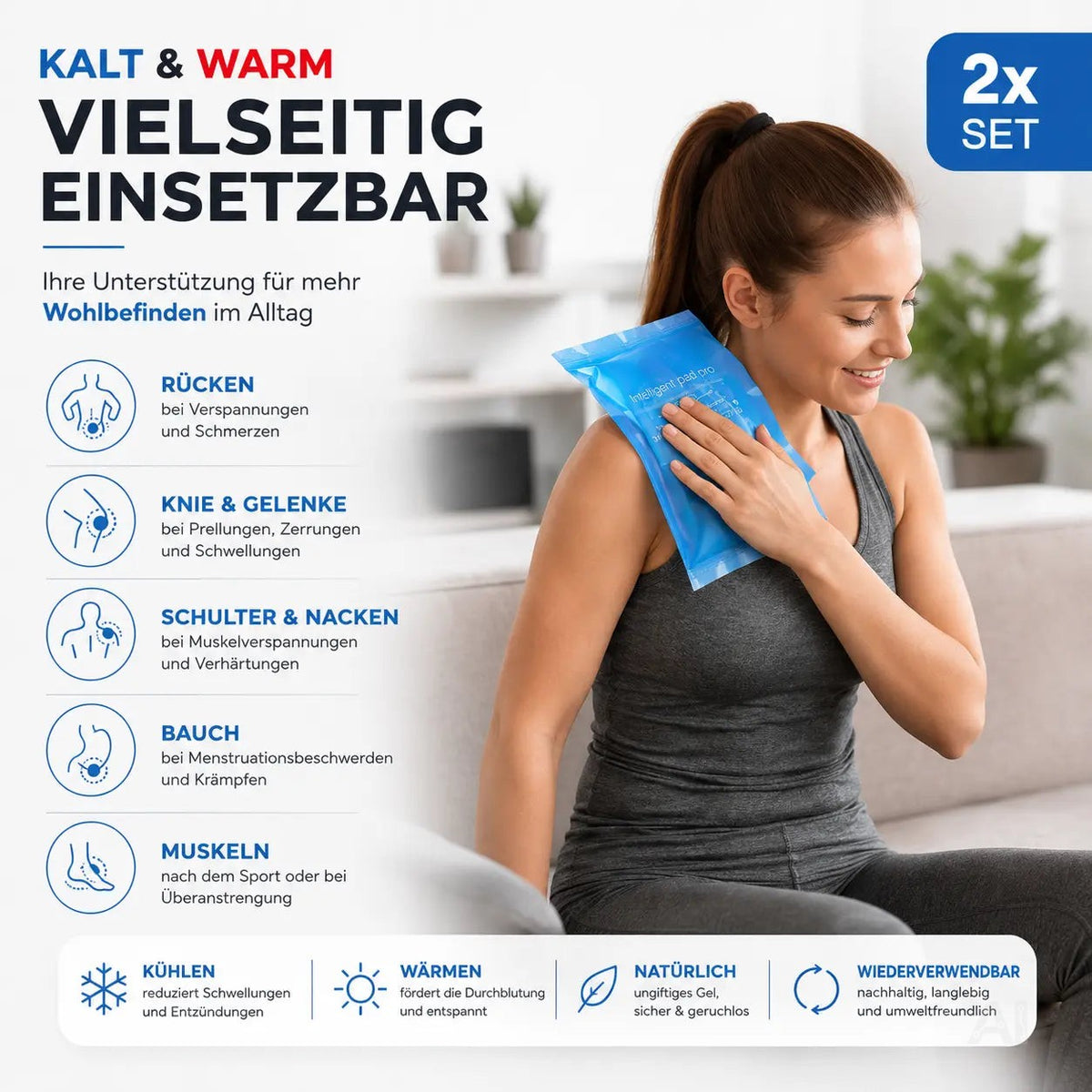 2x Kalt Warm Kompressen - MADE IN GERMANY - Kühl- und Warmkissen - Blau – Detailansicht 2