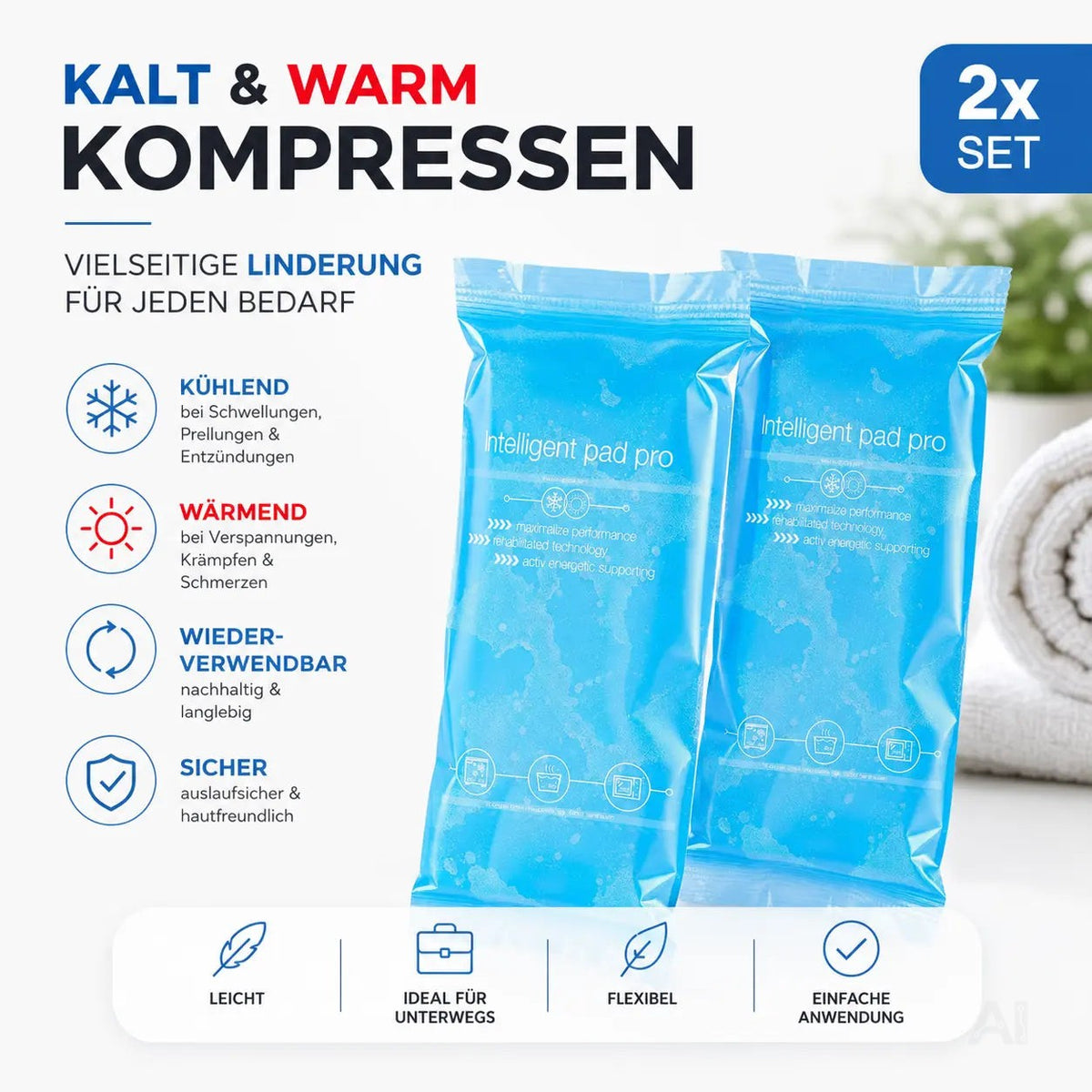 2x Kalt Warm Kompressen - MADE IN GERMANY - Kühl- und Warmkissen - Blau – Detailansicht 3